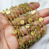 Sale!!!! Natural Prehnite Bead Chain, Coin Shape Charm Necklace, Wire Wrapped Prehnite Beaded Chain, Rosary Bead Chain – SELLING BY FOOT